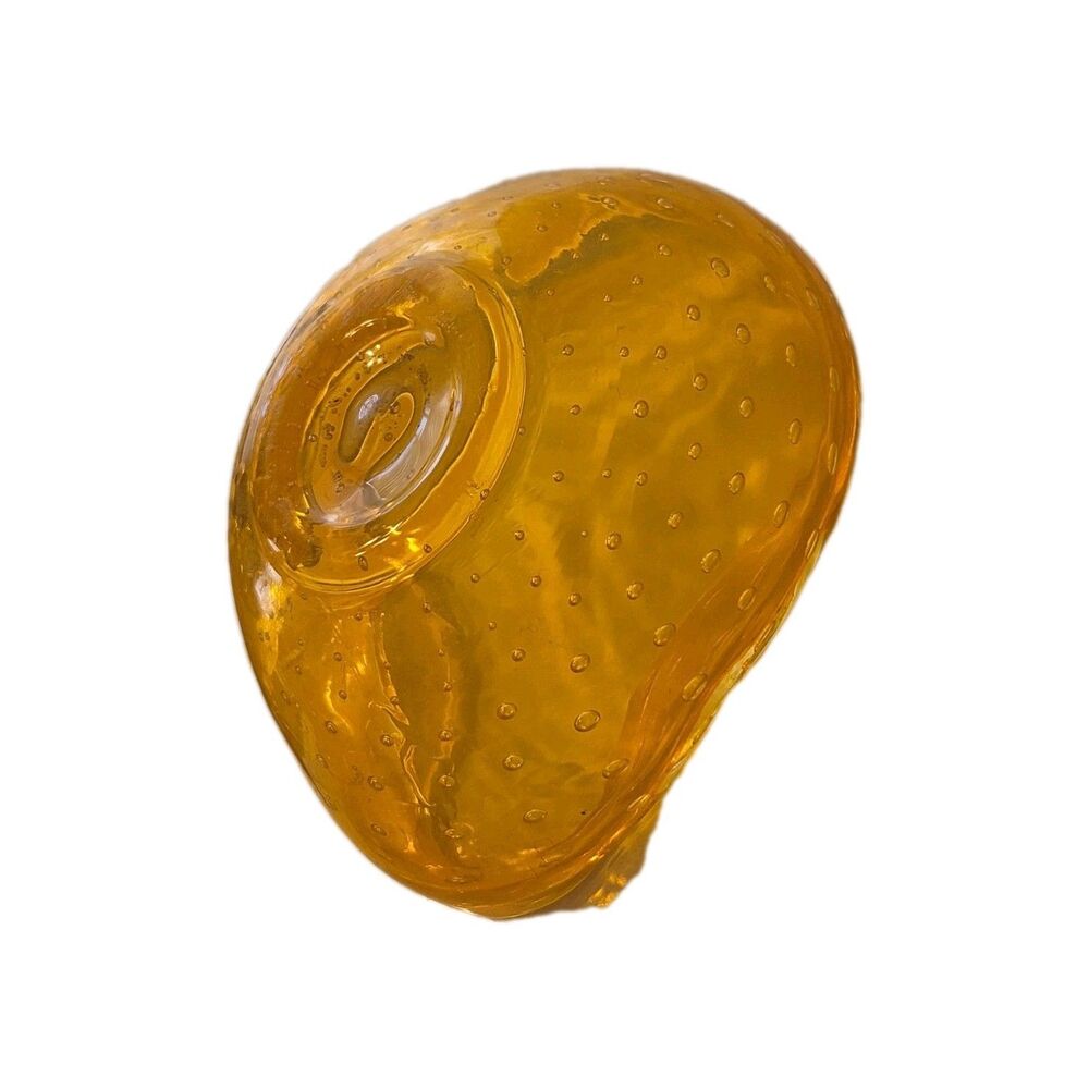 Amber Orange Blown Glass Bowl Bubble Folded Edge VTG 70's - Picture 7 of 7
